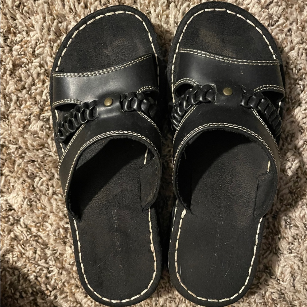 Vintage Y2K Black Leather Platform Sandals Size 7